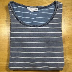 JANE‎ & DELANCEY Striped Soft Knit Top Puff Sleeve Crew Neck Casual Blue White M